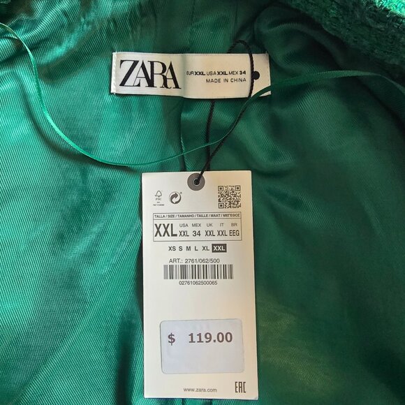 NWT ZARA Green Buttoned Textured Tweed Blazer XXL - Picture 13 of 15